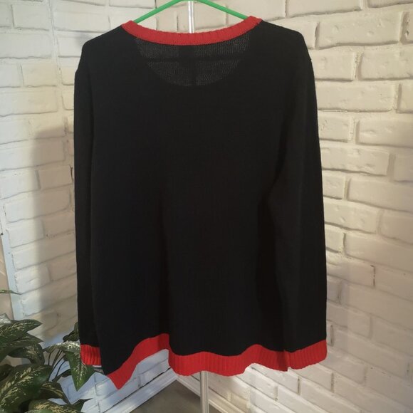 Holiday Time Ladies Black with Red Trim Christmas Sweater - Picture 2 of 6
